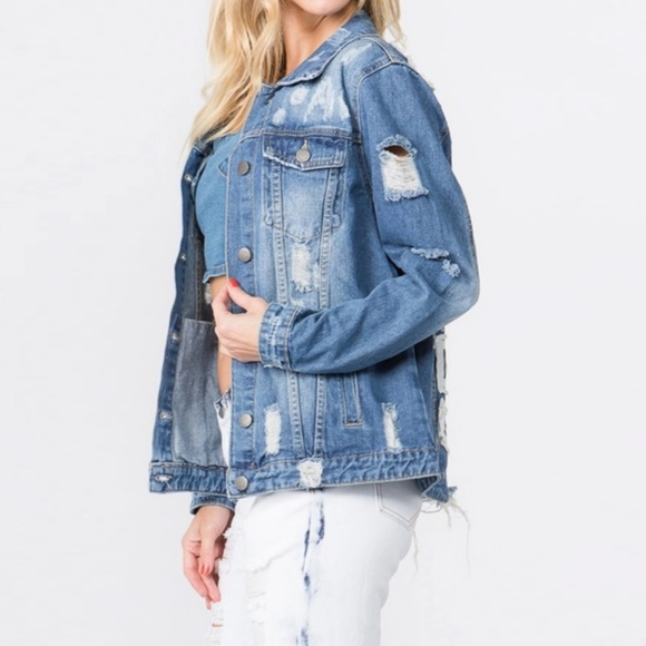 BRAND NEW! BLACK FASHION TOUR DISTRESSED DENIM JACKET - Picture 7 of 8